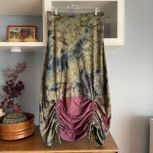 Colors Artwear Lagenlook Tie Dye Cotton Skirt Lantern Ruched Ties Sz 2 L/XL